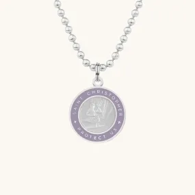 Saint Christopher Small Medal - Silver/Lavender