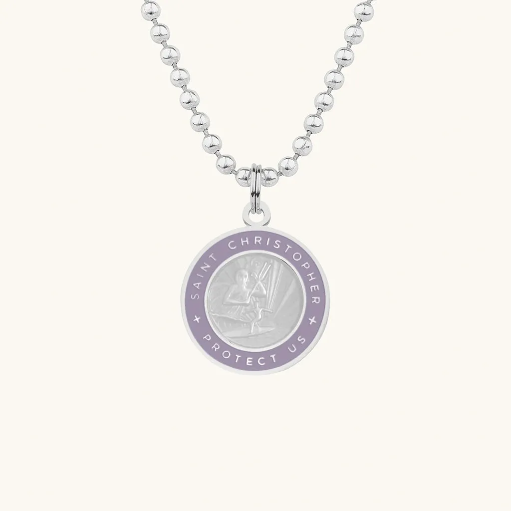 Saint Christopher Small Medal - Silver/Lavender