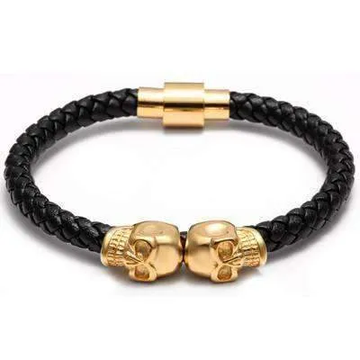 Siamese Skull Head Genuine Leather Bracelet