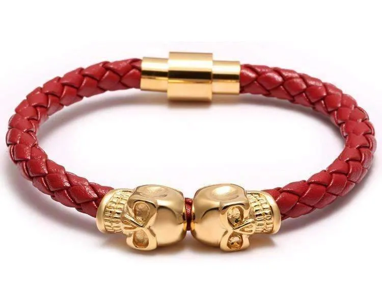 Siamese Skull Head Genuine Leather Bracelet