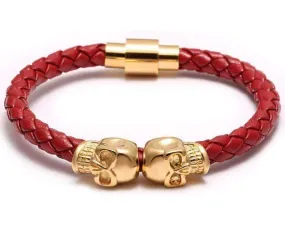 Siamese Skull Head Genuine Leather Bracelet