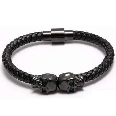 Siamese Skull Head Genuine Leather Bracelet