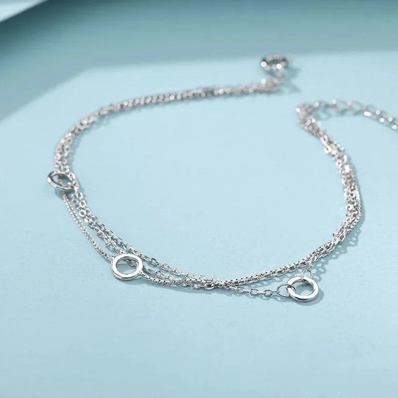 Silver Link Chain Circle Charm Bracelet