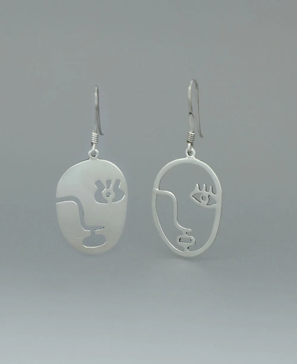 Sterling Silver Picasso Face Asymmetric Earrings