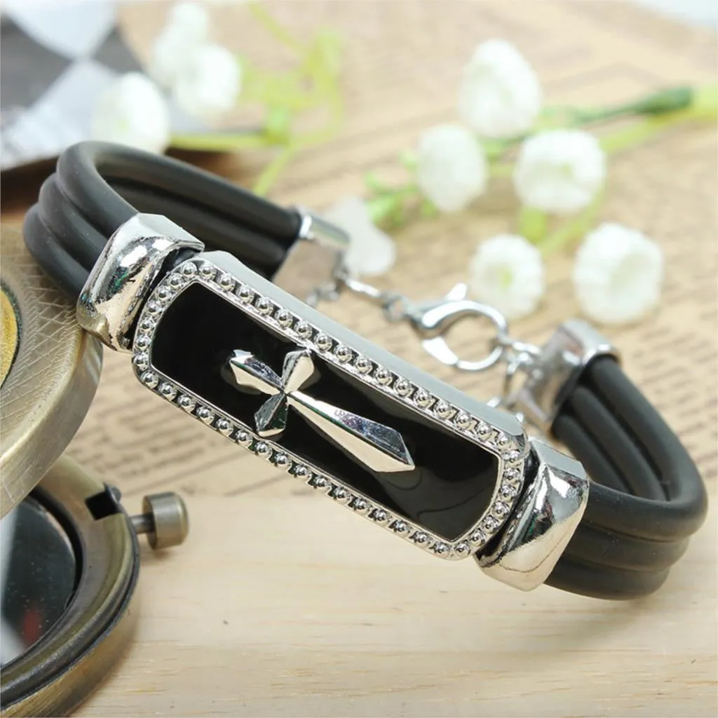 Summer Style Men Bracelet Tidy Metal Cross Men's European Fashion Pu Bracelets & Bangles Men Jewelry