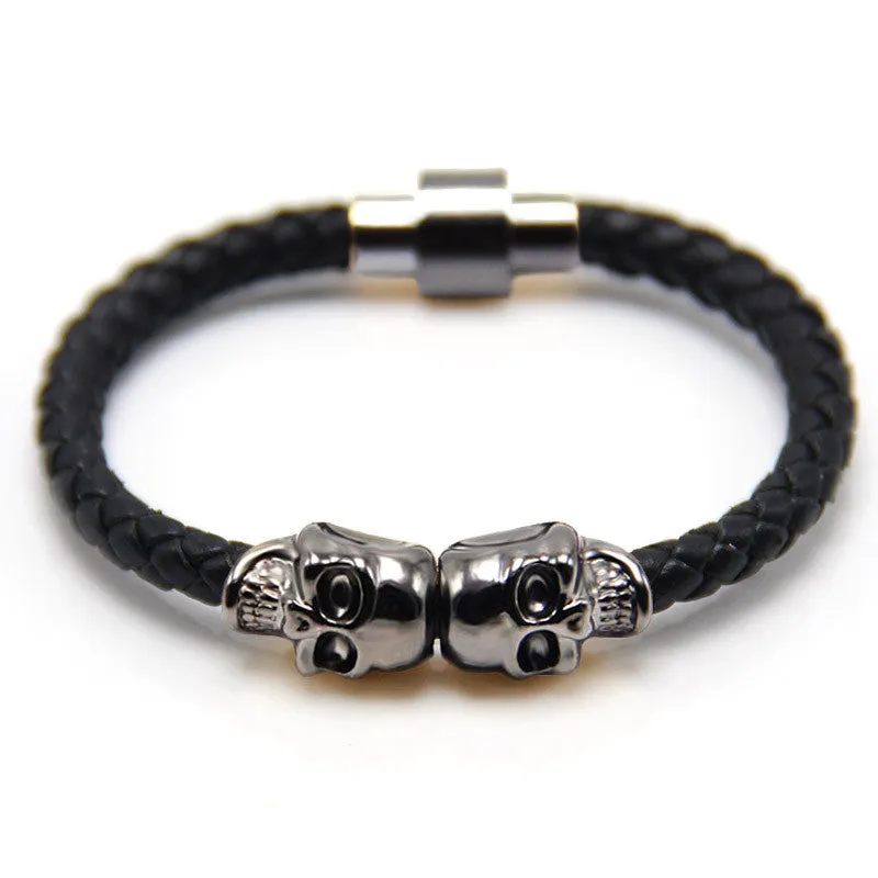 Trendy fashion leather bracelet Punk skull bracelet man leather bracelet