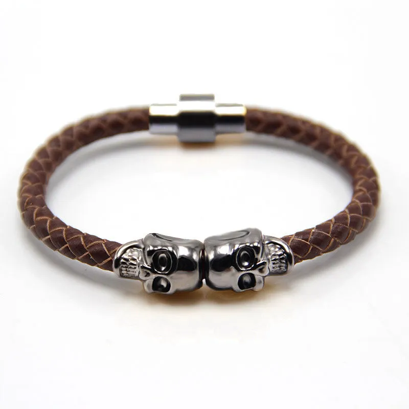 Trendy fashion leather bracelet Punk skull bracelet man leather bracelet