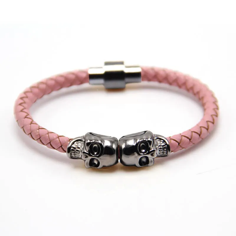 Trendy fashion leather bracelet Punk skull bracelet man leather bracelet