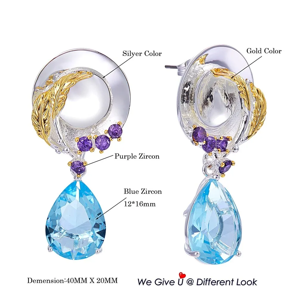 Unique Blue Tone Cubic Zircon Feminine Woman Earrings