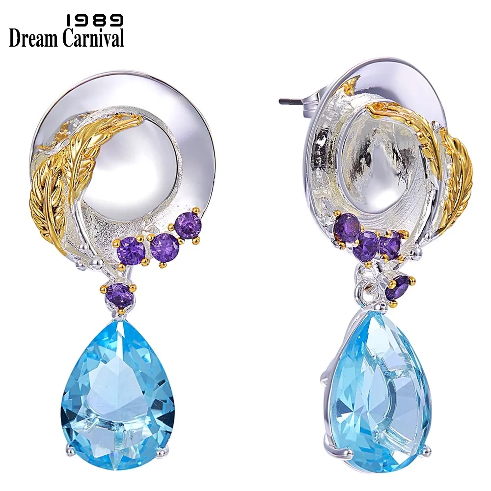 Unique Blue Tone Cubic Zircon Feminine Woman Earrings