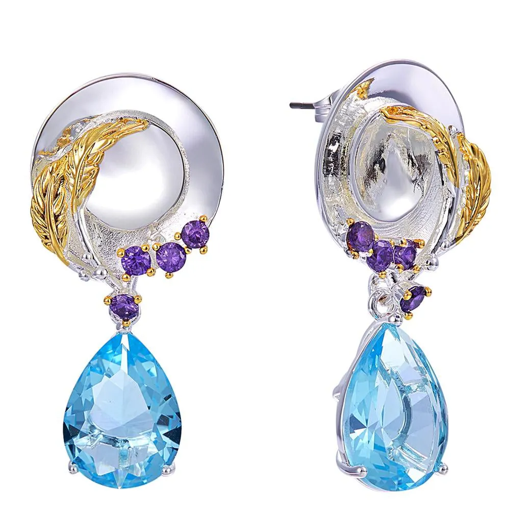 Unique Blue Tone Cubic Zircon Feminine Woman Earrings