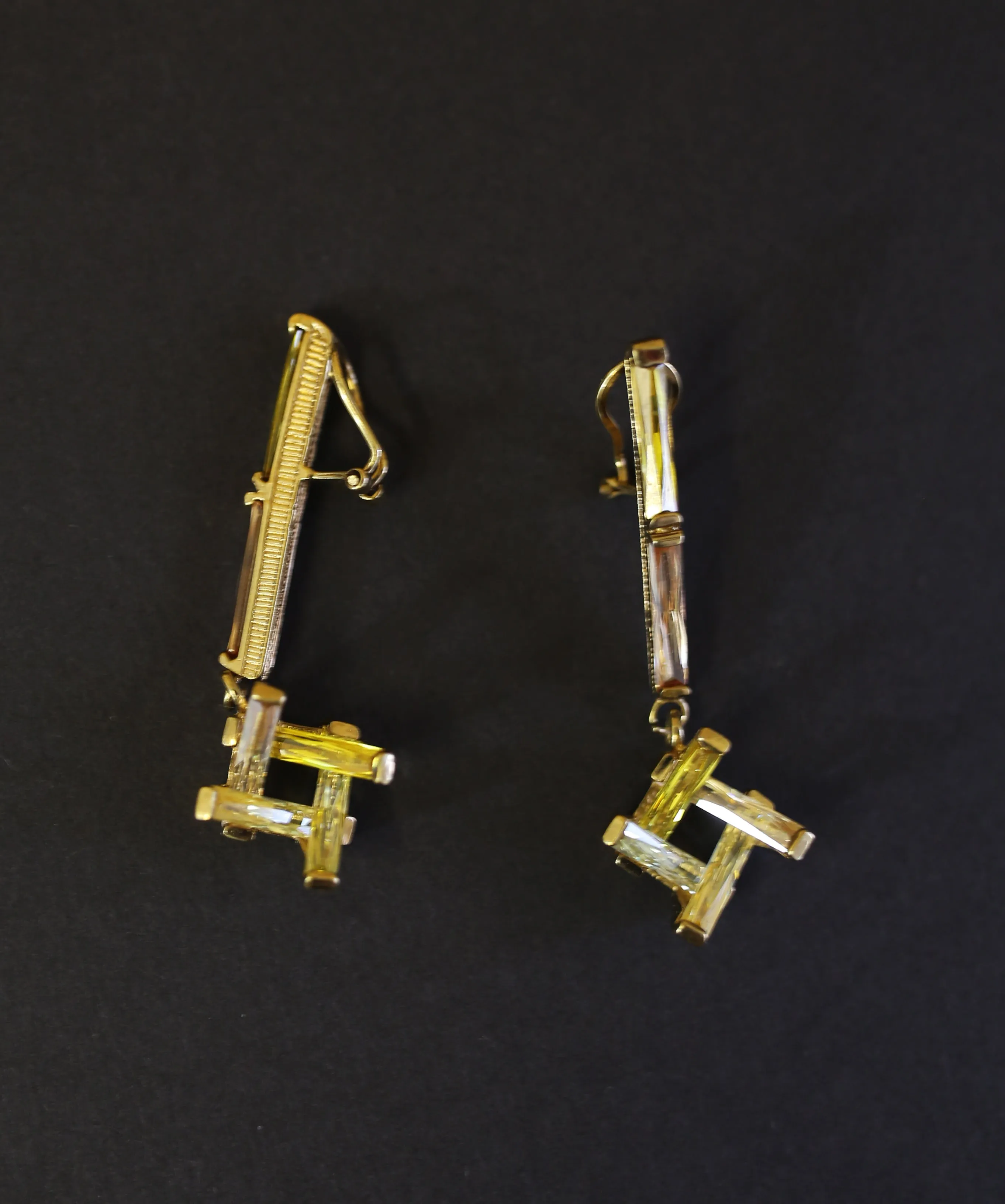 Vintage 1960s Gold Yellow Crystal Abstract Drop Earrings