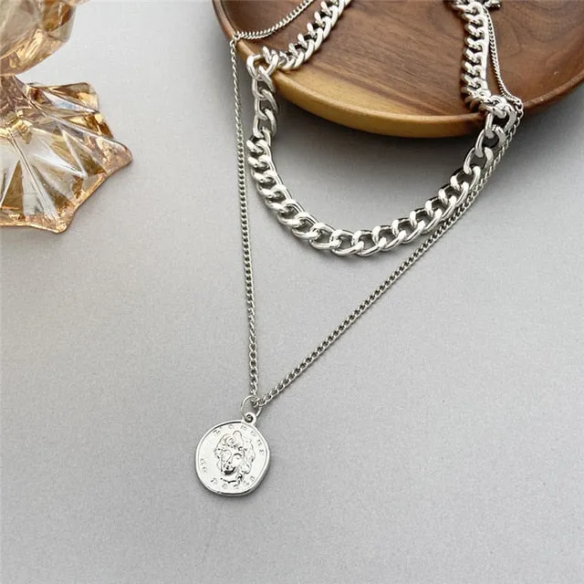 Vintage Coin Pendant Layered Necklaces