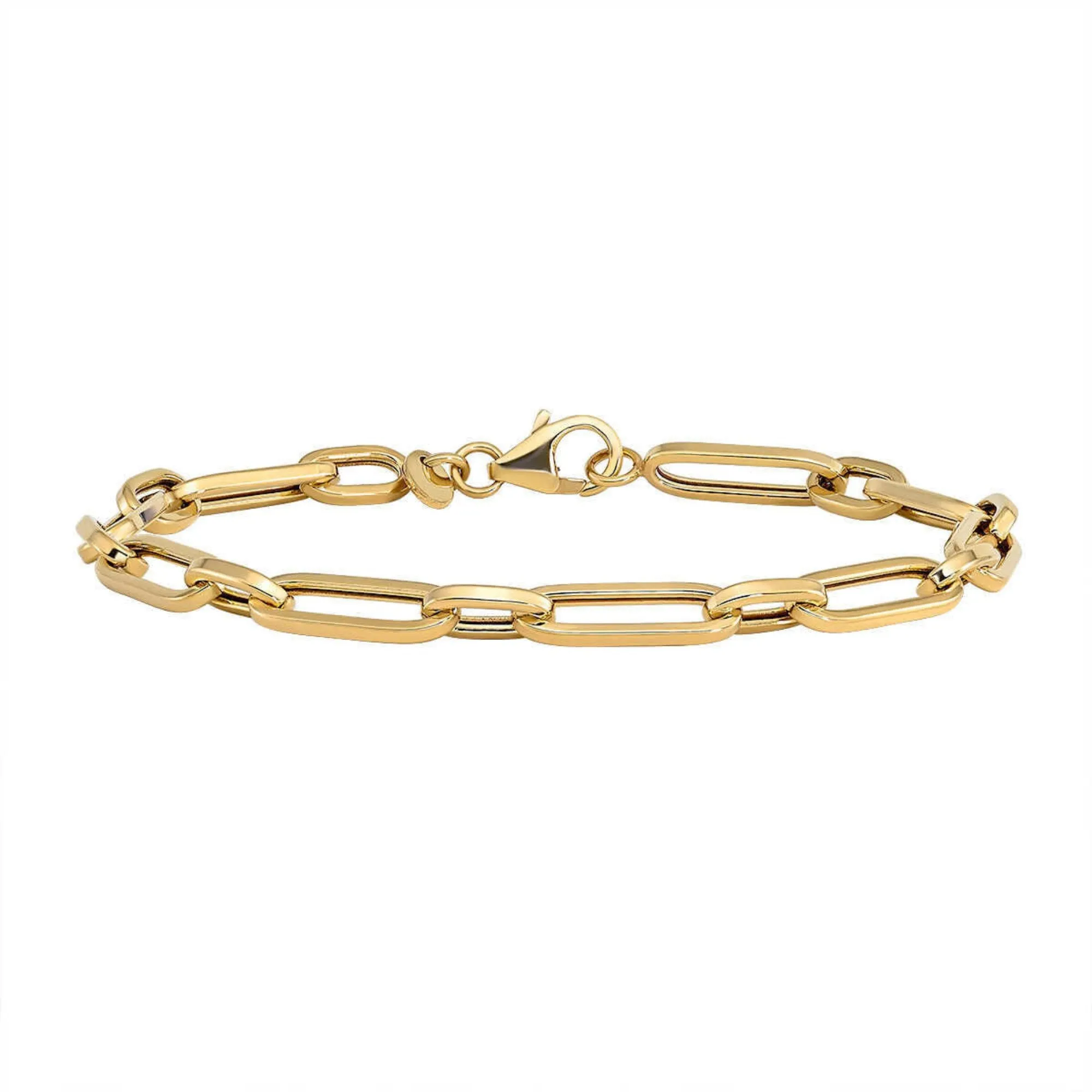 Yellow Gold Paperclip Link Charm Bracelet